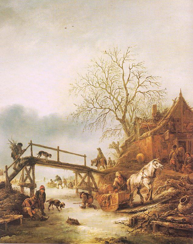 Ostade, Isaack Jansz. van A Winter Scene with an Inn Norge oil painting art